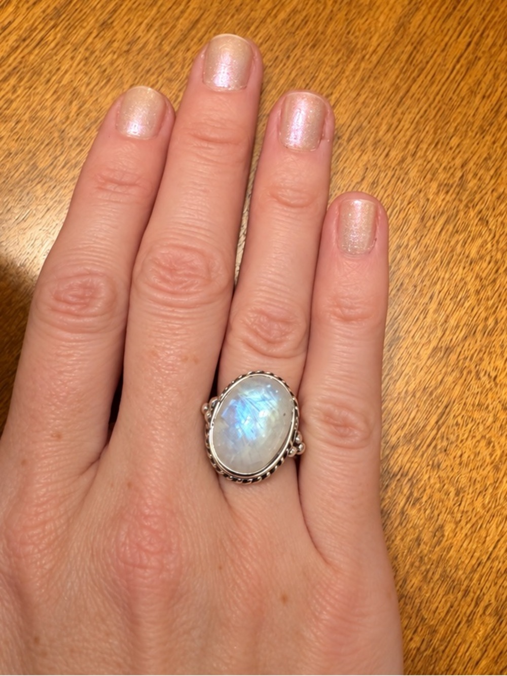 Sterling Silver Plated Moonstone Oval Cocktail Ring - Iridescent White